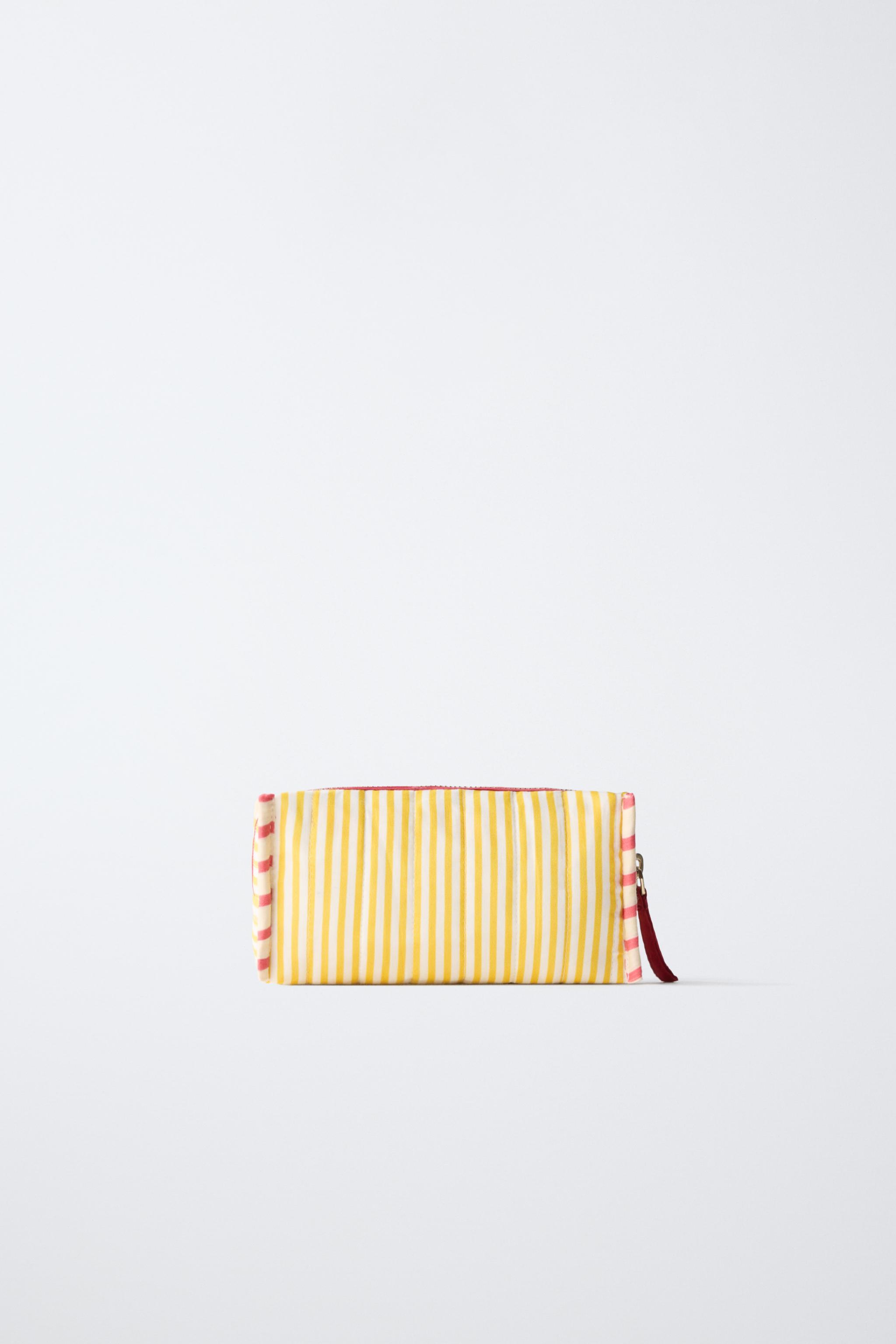 EMBROIDERED STRIPED COSMETICS BAG
